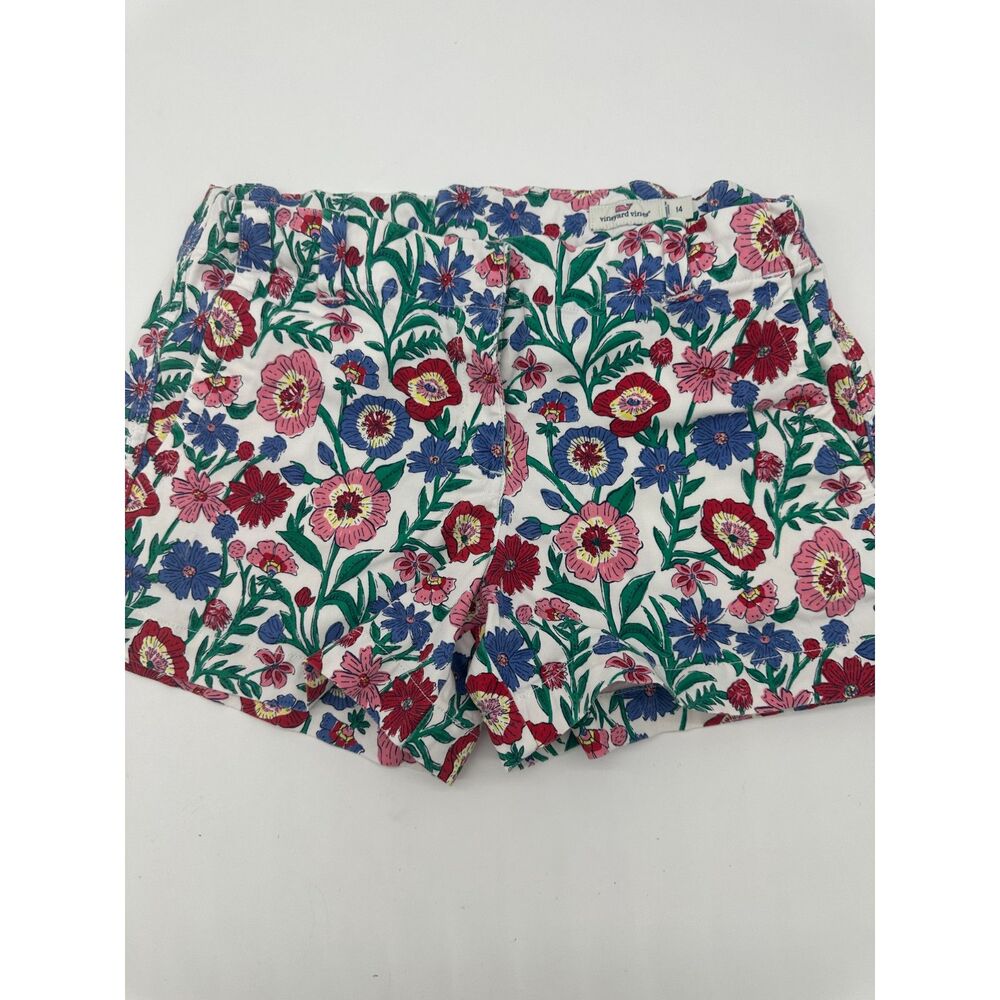 Vineyard Vines Kids Shorts For Girls Sz 14 Floral Zip Up & Pockets Elastic Band